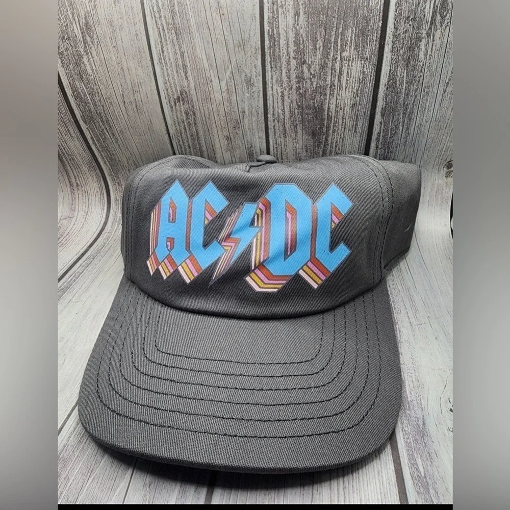 Gray AC/DC Logo With Lightning Bolt Snap-back Baseball Cap youth